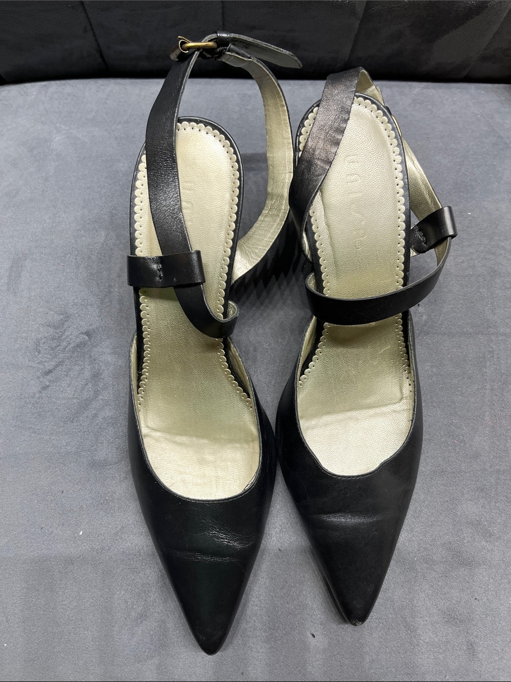 Unisa Black Pointed Slingback Heels with Ankle Strap